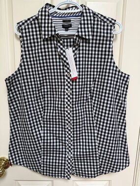 NWT Talbots sz 16 No-Iron Black White Gingham Sleeveless Button down shirt